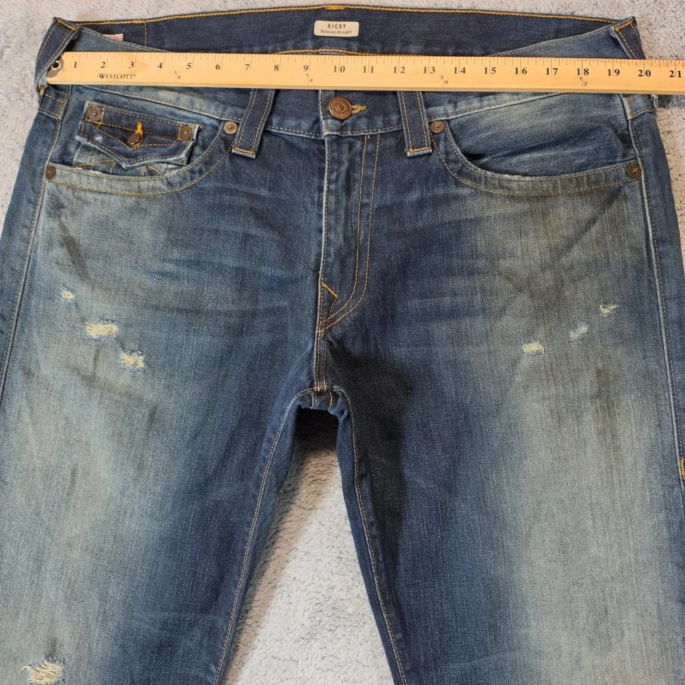 Vtg True Religion Ricky Jeans Mens 38 (Fits 40) Blue Relaxed Y2K Distressed USA